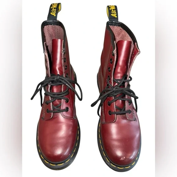 Dr. Martens Air Wair 1460 Smooth Leather Lace Up Boots Cherry Red Grunge Sz 7 - Picture 10 of 16